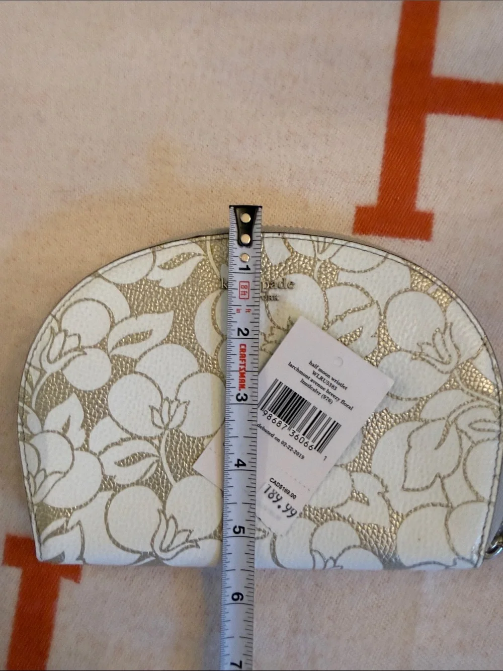 kate spade white and gold floral half moon wristlet pouch New w Tag